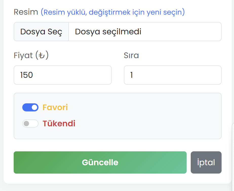 Tükendi Özelliği ile Anında Menü Güncelleme